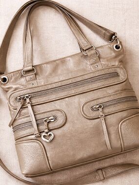 Brighton Morrison Metallic Taupe Soft Leather Satchel Shoulder Bag Multi Pocket